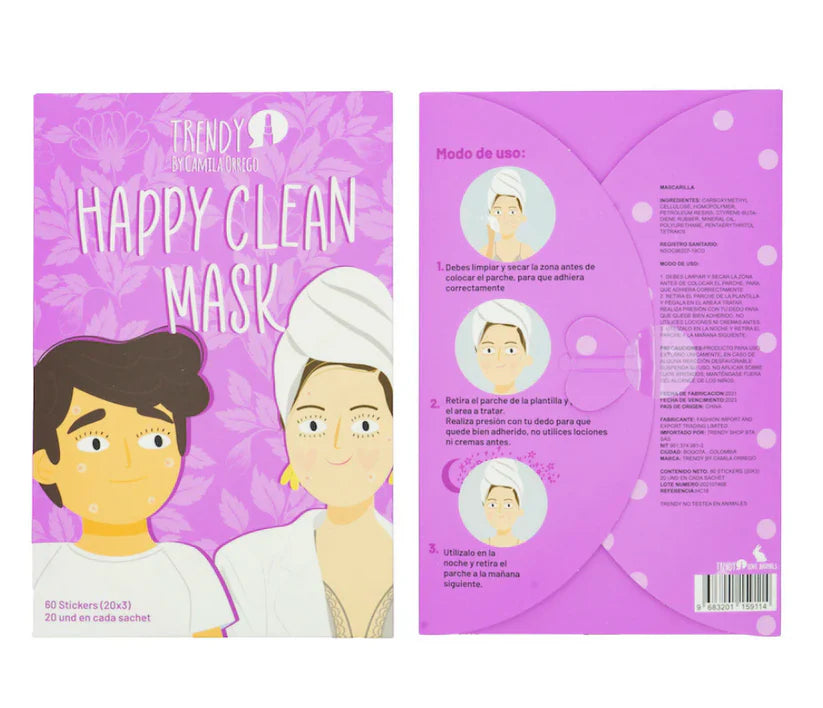 MASCARILLA STICKERS PARA ACNÉ HAPPY CLEAN TRENDY