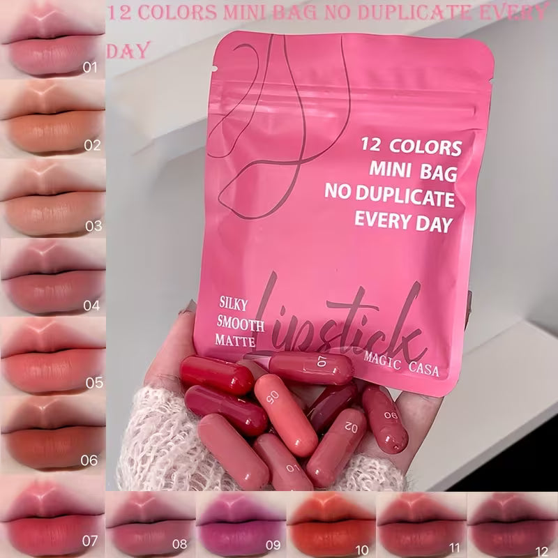 12 MINI LÁPICES LABIALES EN CÁPSULA TEMU