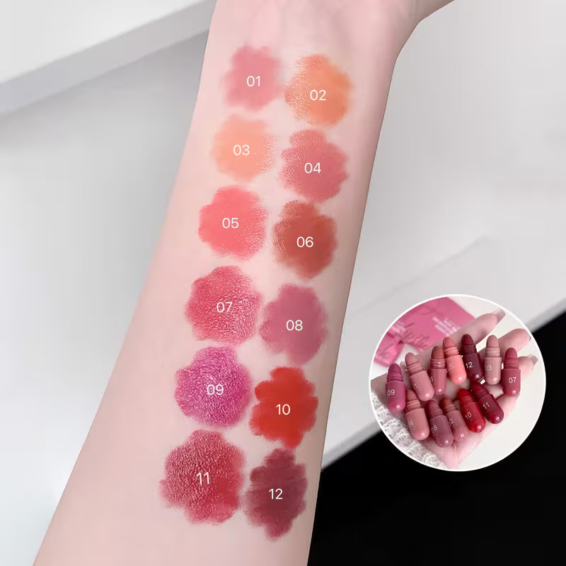 12 MINI LÁPICES LABIALES EN CÁPSULA TEMU